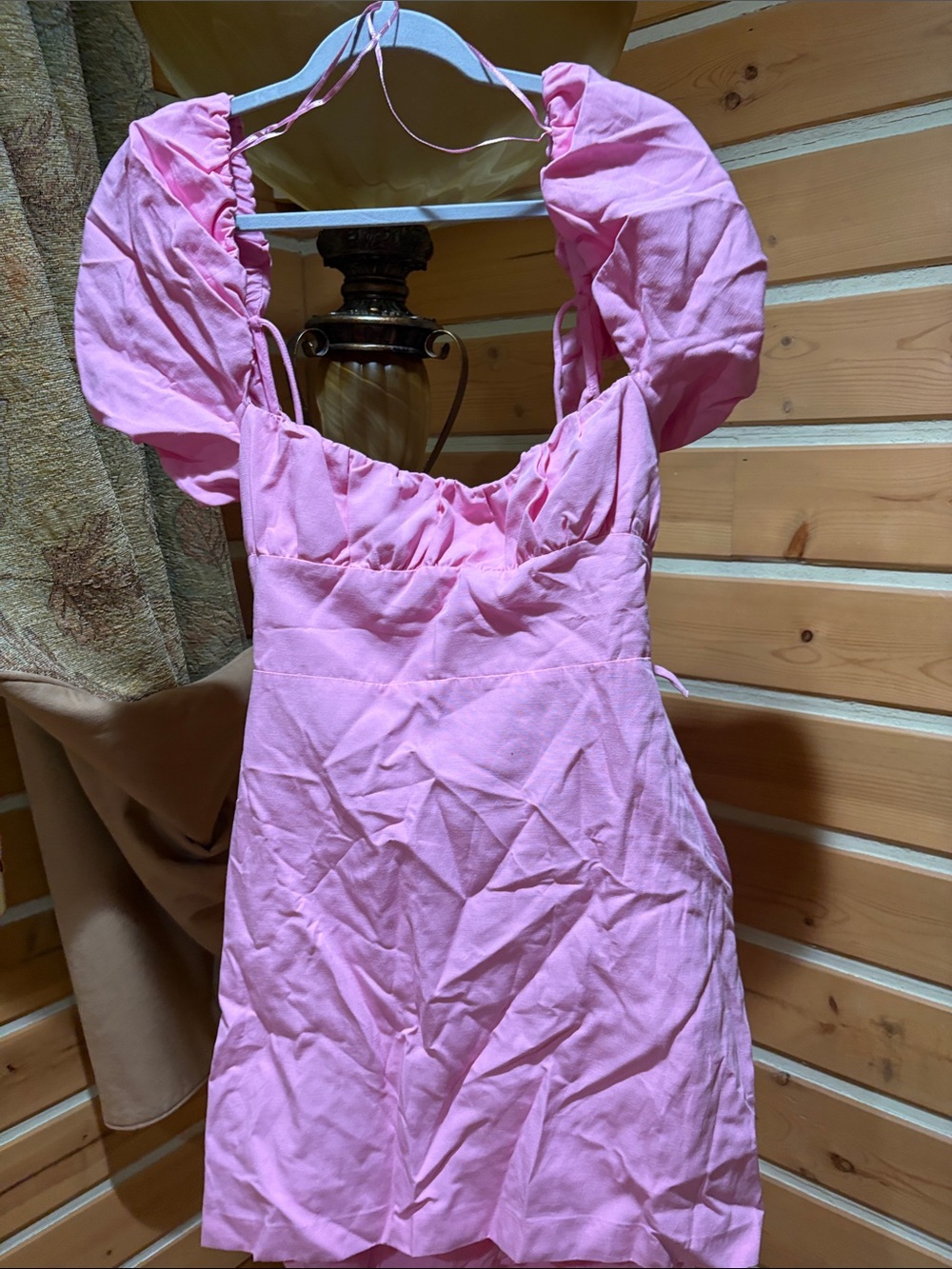 Zara Light Pink Puff-Sleeve Backless Mini Dress